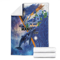 Marshall Islands Manit Day Blanket Grunge National Flag with Whales and Tribal Tattoos - Polynesian Pride