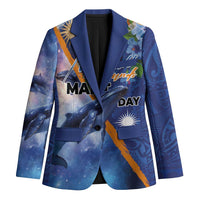 Marshall Islands Manit Day Blazer Grunge National Flag with Whales and Tribal Tattoos - Polynesian Pride