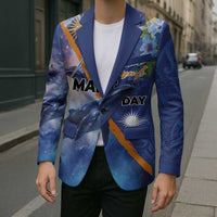 Marshall Islands Manit Day Blazer Grunge National Flag with Whales and Tribal Tattoos - Polynesian Pride