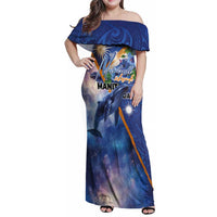 Marshall Islands Manit Day Family Matching Off Shoulder Maxi Dress and Hawaiian Shirt Grunge National Flag with Whales and Tribal Tattoos - Polynesian Pride