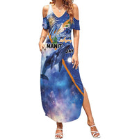 Marshall Islands Manit Day Family Matching Summer Maxi Dress and Hawaiian Shirt Grunge National Flag with Whales and Tribal Tattoos - Polynesian Pride