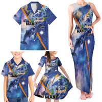 Marshall Islands Manit Day Family Matching Tank Maxi Dress and Hawaiian Shirt Grunge National Flag with Whales and Tribal Tattoos - Polynesian Pride