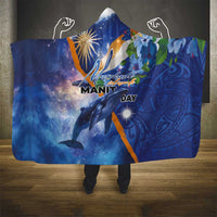 Marshall Islands Manit Day Hooded Blanket Grunge National Flag with Whales and Tribal Tattoos - Polynesian Pride