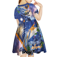 Marshall Islands Manit Day Kid Short Sleeve Dress Grunge National Flag with Whales and Tribal Tattoos - Polynesian Pride