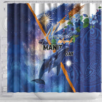 Marshall Islands Manit Day Shower Curtain Grunge National Flag with Whales and Tribal Tattoos - Polynesian Pride