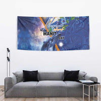Marshall Islands Manit Day Tapestry Grunge National Flag with Whales and Tribal Tattoos - Polynesian Pride