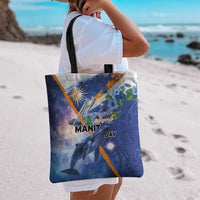 Marshall Islands Manit Day Tote Bag Grunge National Flag with Whales and Tribal Tattoos - Polynesian Pride