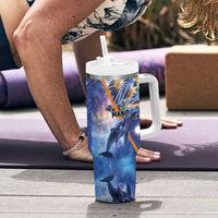 Marshall Islands Manit Day Tumbler With Handle Grunge National Flag with Whales and Tribal Tattoos - Polynesian Pride