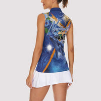 Marshall Islands Manit Day Women Sleeveless Polo Shirt Grunge National Flag with Whales and Tribal Tattoos - Polynesian Pride