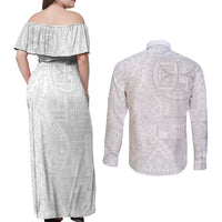 Samoan Culture-Lotu Tamaiti Couples Matching Off Shoulder Maxi Dress and Long Sleeve Button Shirt Siapo and Polynesian Art Tattoos - Polynesian Pride