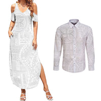 Samoan Culture-Lotu Tamaiti Couples Matching Summer Maxi Dress and Long Sleeve Button Shirt Siapo and Polynesian Art Tattoos - Polynesian Pride
