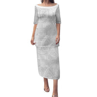 Samoan Culture-Lotu Tamaiti Family Matching Puletasi and Hawaiian Shirt Siapo and Polynesian Art Tattoos LT03 Mom's Dress White - Polynesian Pride