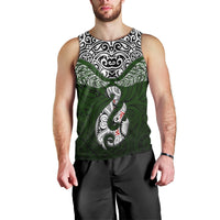 Custom Aotearoa New Zealand Men Tank Top Silver Fern and Matau with Maori Tribal Green Style LT03 - Polynesian Pride