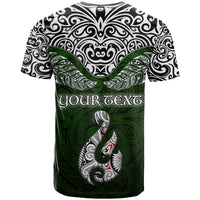 Custom Aotearoa New Zealand T Shirt Silver Fern and Matau with Maori Tribal Green Style LT03 - Polynesian Pride