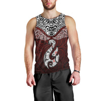 Custom Aotearoa New Zealand Men Tank Top Silver Fern and Matau with Maori Tribal Red Style LT03 - Polynesian Pride