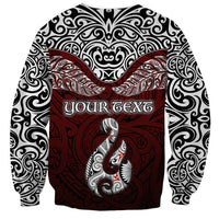 Custom Aotearoa New Zealand Sweatshirt Silver Fern and Matau with Maori Tribal Red Style LT03 - Polynesian Pride