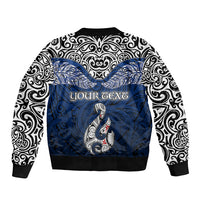 Custom Aotearoa New Zealand Sleeve Zip Bomber Jacket Silver Fern and Matau with Maori Tribal Blue Style LT03 - Polynesian Pride