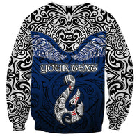 Custom Aotearoa New Zealand Sweatshirt Silver Fern and Matau with Maori Tribal Blue Style LT03 - Polynesian Pride
