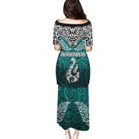 Aotearoa New Zealand Puletasi Silver Fern and Matau with Maori Tribal Turquoise Style LT03 - Polynesian Pride