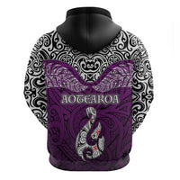 Aotearoa New Zealand Hoodie Silver Fern and Matau with Maori Tribal Pink Style LT03 - Polynesian Pride