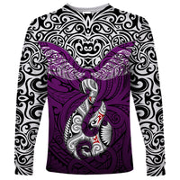 Aotearoa New Zealand Long Sleeve Shirt Silver Fern and Matau with Maori Tribal Pink Style LT03 Unisex Pink - Polynesian Pride