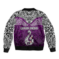 Custom Aotearoa New Zealand Bomber Jacket Silver Fern and Matau with Maori Tribal Pink Style LT03 - Polynesian Pride