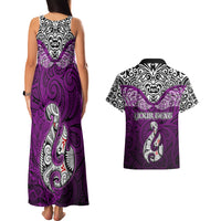 Custom Aotearoa New Zealand Couples Matching Tank Maxi Dress and Hawaiian Shirt Silver Fern and Matau with Maori Tribal Pink Style LT03 - Polynesian Pride