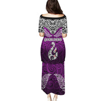 Custom Aotearoa New Zealand Puletasi Silver Fern and Matau with Maori Tribal Pink Style LT03 - Polynesian Pride