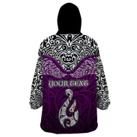 Custom Aotearoa New Zealand Wearable Blanket Hoodie Silver Fern and Matau with Maori Tribal Pink Style LT03 - Polynesian Pride