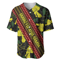 Samoan Culture Baseball Jersey Hibiscus and Ula Fala with Tapa Pattern Black Color LT03 Black - Polynesian Pride