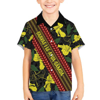 Samoan Culture Family Matching Short Sleeve Bodycon Dress and Hawaiian Shirt Hibiscus and Ula Fala with Tapa Pattern Black Color