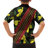 Samoan Culture Kid Hawaiian Shirt Hibiscus and Ula Fala with Tapa Pattern Black Color LT03 - Polynesian Pride