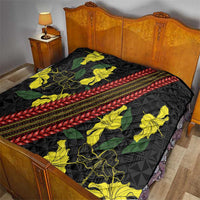 Samoan Culture Quilt Hibiscus and Ula Fala with Tapa Pattern Black Color LT03 - Polynesian Pride