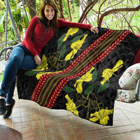 Samoan Culture Quilt Hibiscus and Ula Fala with Tapa Pattern Black Color LT03 - Polynesian Pride