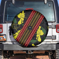 Samoan Culture Spare Tire Cover Hibiscus and Ula Fala with Tapa Pattern Black Color LT03 Black - Polynesian Pride