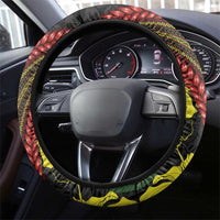 Samoan Culture Steering Wheel Cover Hibiscus and Ula Fala with Tapa Pattern Black Color