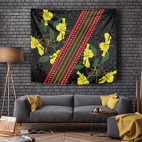 Samoan Culture Tapestry Hibiscus and Ula Fala with Tapa Pattern Black Color LT03 - Polynesian Pride