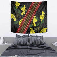 Samoan Culture Tapestry Hibiscus and Ula Fala with Tapa Pattern Black Color LT03 - Polynesian Pride