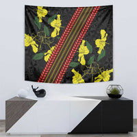 Samoan Culture Tapestry Hibiscus and Ula Fala with Tapa Pattern Black Color LT03 - Polynesian Pride