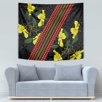 Samoan Culture Tapestry Hibiscus and Ula Fala with Tapa Pattern Black Color LT03 - Polynesian Pride