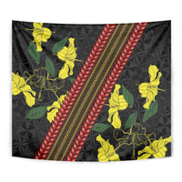 Samoan Culture Tapestry Hibiscus and Ula Fala with Tapa Pattern Black Color LT03 - Polynesian Pride