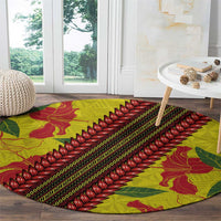 Samoan Culture Round Carpet Hibiscus and Ula Fala with Tapa Pattern Yellow Color LT03 - Polynesian Pride