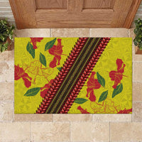Samoan Culture Rubber Doormat Hibiscus and Ula Fala with Tapa Pattern Yellow Color LT03 Yellow - Polynesian Pride