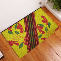 Samoan Culture Rubber Doormat Hibiscus and Ula Fala with Tapa Pattern Yellow Color LT03 - Polynesian Pride
