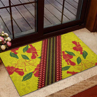 Samoan Culture Rubber Doormat Hibiscus and Ula Fala with Tapa Pattern Yellow Color LT03 - Polynesian Pride