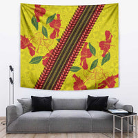Samoan Culture Tapestry Hibiscus and Ula Fala with Tapa Pattern Yellow Color LT03 Yellow - Polynesian Pride