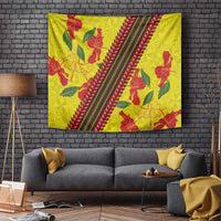 Samoan Culture Tapestry Hibiscus and Ula Fala with Tapa Pattern Yellow Color LT03 - Polynesian Pride