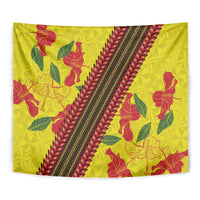 Samoan Culture Tapestry Hibiscus and Ula Fala with Tapa Pattern Yellow Color LT03 - Polynesian Pride
