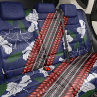 Samoan Culture Back Car Seat Cover Hibiscus and Ula Fala with Tapa Pattern Blue Color LT03 - Polynesian Pride