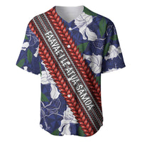Samoan Culture Baseball Jersey Hibiscus and Ula Fala with Tapa Pattern Blue Color LT03 Blue - Polynesian Pride